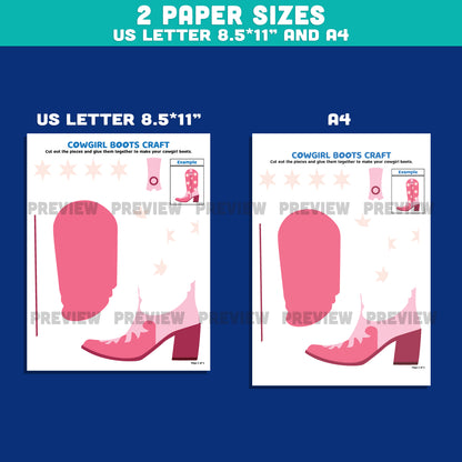 Cowboy & Cowgirl Boots Craft, Wild West Activity, Western Cut and Paste Craft, Summer Printable, Back to School Classroom Activity PDF