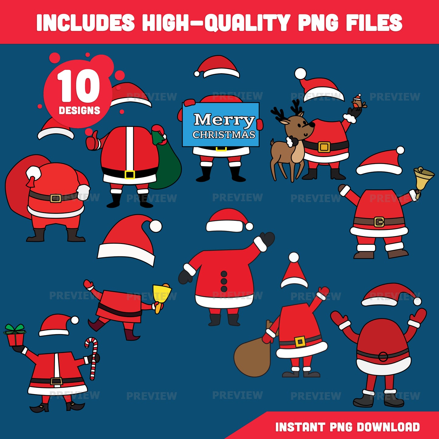 DIY Santa Face Templates – Add Your Own Face Crafts, 10 Designs, Coloring Version Included, High-resolution PDF + PNG Files for Classroom Projects, Home Crafts, and Winter Fun