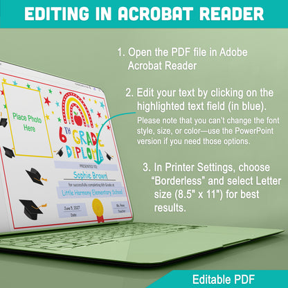 Editable 6th Graduation Diploma & Certificate Set, Rainbow Stars Graduation Awards, Photo or No-Photo Options, Edit in PDF, PowerPoint, Canva