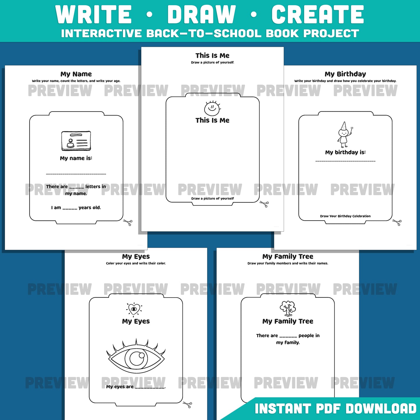 All About Me School Bus Writing Craft, Student Introduction Activity, Beginning of Year Keepsake Book, Instant PDF