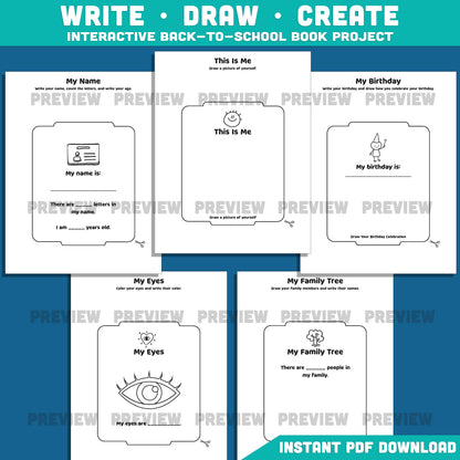 All About Me School Bus Writing Craft, Student Introduction Activity, Beginning of Year Keepsake Book, Instant PDF