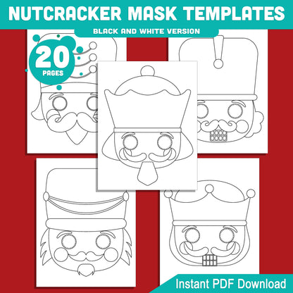 Printable Nutcracker Mask Templates: Holiday Craft for Kids, 10 Designs, Pre-Colored + Black and White, Perfect for Christmas School Play or Home Party, PDF