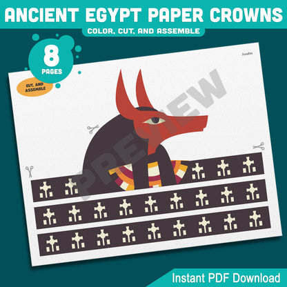 Ancient Egypt Crown Templates – Fun Printable Kids Craft with Pharaoh, Cleopatra, Anubis & Thoth Designs, Easy DIY Headbands, PDF Instant