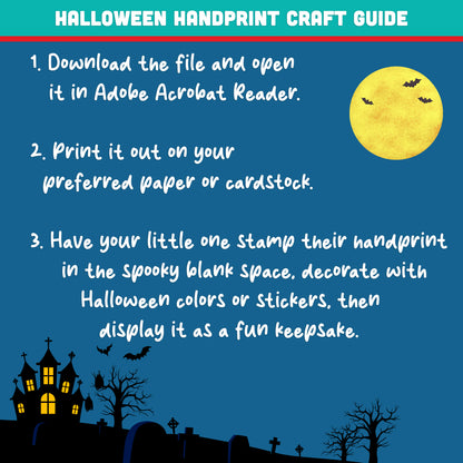 Happy Halloween Handprint Crafts, 5 Printable Designs, 8.5x11", Stamp & Decorate Little Hands into Spooky Halloween Art, PDF Instant Download