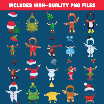 Kids Christmas Cutout Templates – Christmas Body Clipart Templates, 20 unique designs Light + Dark Skin Tone, PDF + PNG for School Arts, Home Crafts & Holiday Displays