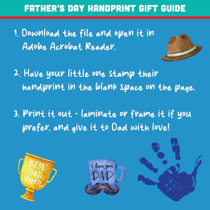 Father’s Day Handprint Art for Kids – 20 Designs with Examples + 20 Blank Templates to Stamp Handprints, Instant PDF Download