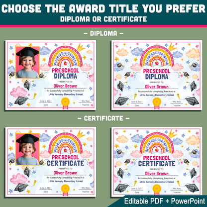 Fillable Certificate Template, Graduation Diploma and Awards, Any Grade