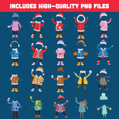 Winter Add Your Face Crafts – Winter Kids Body Templates, 20 Fun Winter Cut-and-Paste Designs, High-resolution PDF + PNG for Classroom, Home, and Group Activities