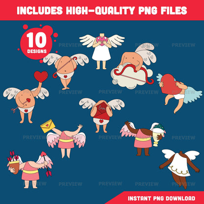 Cupid Body Templates Add Your Face – Valentine Crafts, Valentine’s Day Body Templates, Coloring Version Included, PDF & PNG