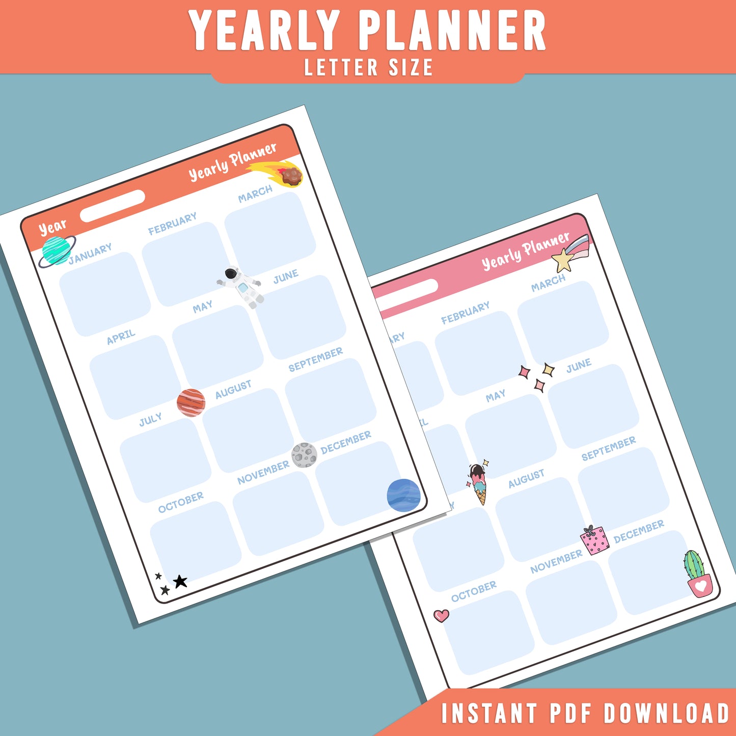 2025 Kids Printable Planner: Fun Goal Tracker, Calendar, To-Do List, Daily/Weekly/Monthly Pages for Boys & Girls, Habit Tracker, PDF Instant Download.