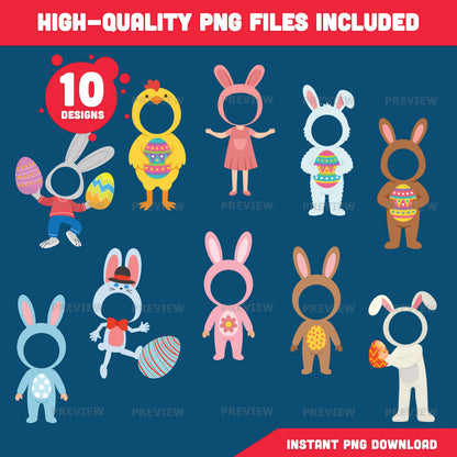 Easter Photo Insert Body Templates | Bunny & Chick Face Craft for Spring | Coloring Version Included | High-Resolution PDF + PNG