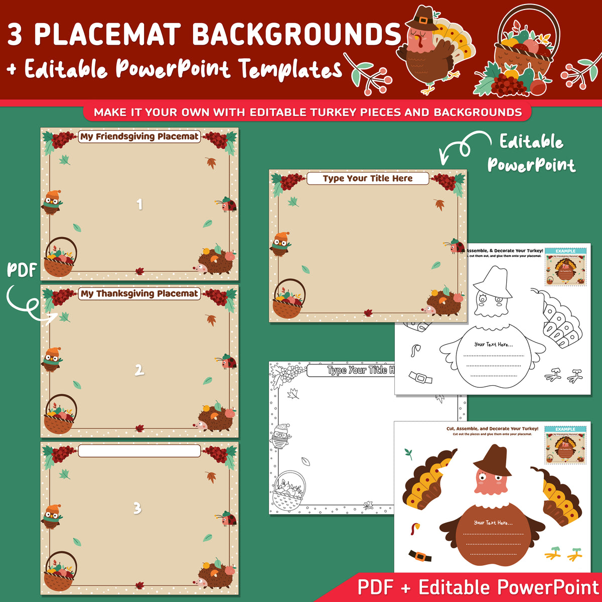 Friendsgiving Placemat Craft, Thanksgiving Turkey and Gratitude Writing