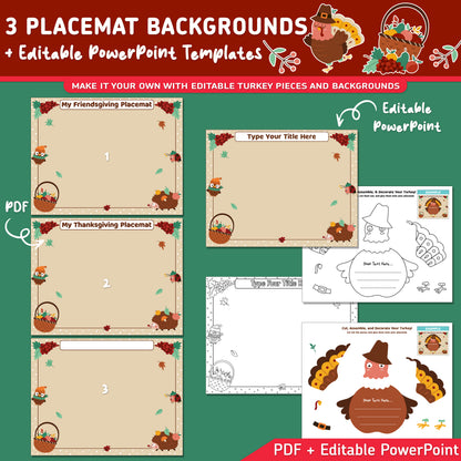 Friendsgiving Placemat Craft, Thanksgiving Turkey and Gratitude Writing