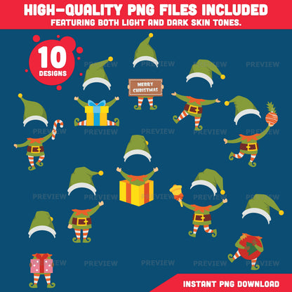 Elf Cutout Templates, Printable Christmas Craft, Add Your Own Face, PDF + PNG, Coloring Version