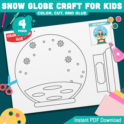 Snow Globe Craft Ornament Template – Fun Color, Cut, and Glue Activity for Kids’ Winter Bulletin Boards or Parent Gifts, PDF Download Today!