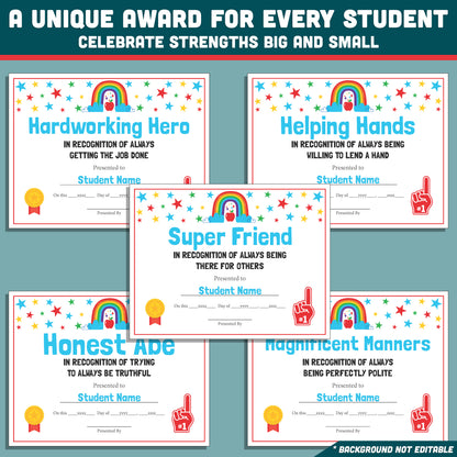 Preschool End of the Year Awards, Editable Recognition Certificates, 26 Printable Student Honors, Low Prep Classroom Celebration Materials