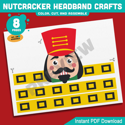 Printable Nutcracker Headband Crafts, Christmas Hat and Paper Crown Activity, Cut, Color & Assemble, Holiday Craft for Kids, 4 Fun Designs, Pre-color + Black & White PDF