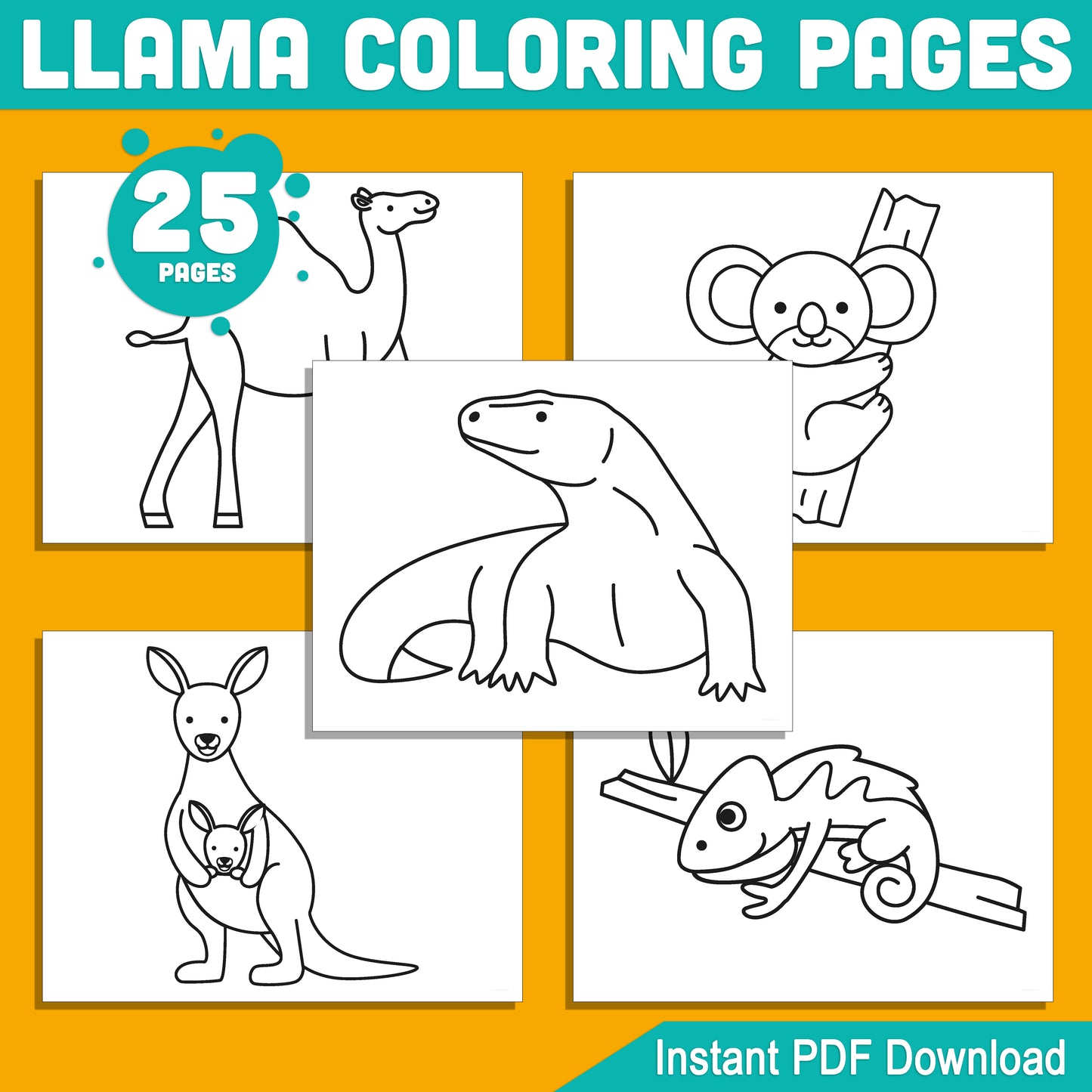 25 Simple Zoo Animal Coloring Pages for Kids – Perfect for Preschool & Kindergarten, Fun, Creative Activity, Easy-to-Print PDF, Instant Download