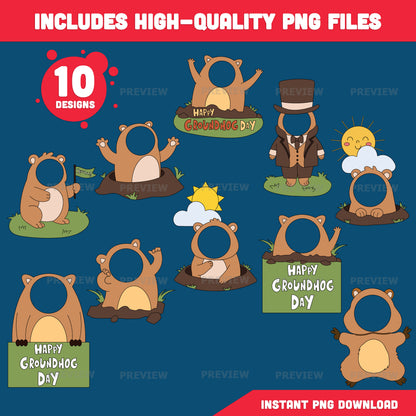 Groundhog Day Face Craft for Kids – Groundhog Costume Add Your Own Face Templates, Photo Craft with Coloring Version