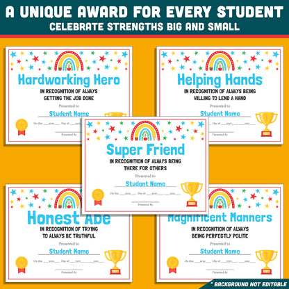 End of Year Awards Funny, Editable Certificates, 26 Printable Classroom Honors, Student Recognition Set, Lighthearted Celebration Resource