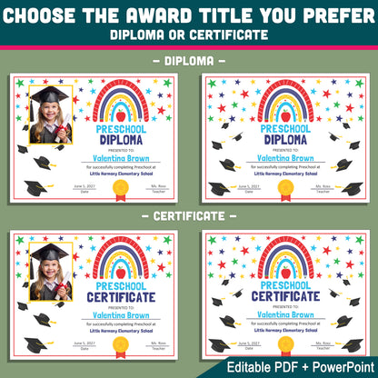 Editable Certificate of Completion, Printable Student Recognition Awards, PDF and PowerPoint, Pre-K to 8th & Beyond