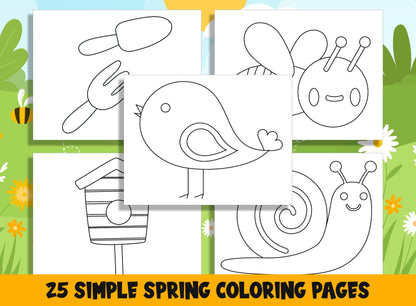 25 Printable Simple Spring Coloring Pages for Preschool and Kindergarten, PDF File, Instant Download