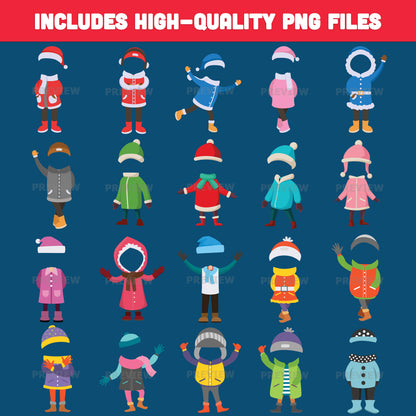 Winter Kids Body Templates – Add-Your-Face Activities, 20 Fun Cut-and-Paste Designs, High-resolution PDF + PNG Files for School, Homeschool, and Holiday Crafts