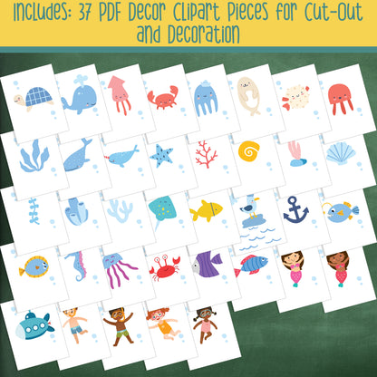 Editable Ocean Theme Classroom Decor, Ocean Animals & Under the Sea Bulletin Board Set for Class Door or Wall, 91+ Pages, Instant Download