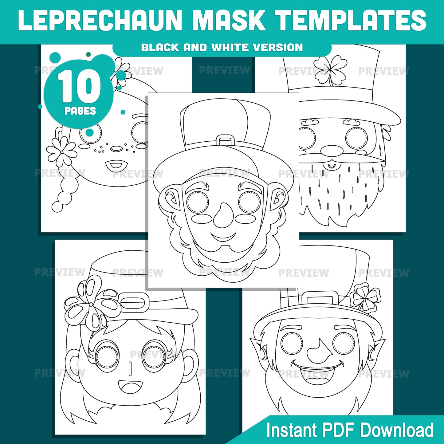 Leprechaun Mask Craft for Kids, Leprechaun Mask Templates for St. Patrick’s Day, Printable Craft for Classroom and Home