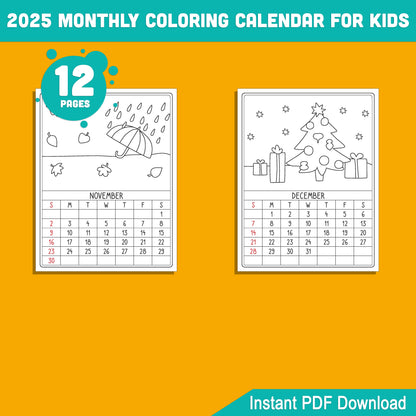 Interactive 2025 Calendar Coloring Activity: Learn and Color Each Month, Perfect for Kids’ Education and Fun, Instant PDF Download