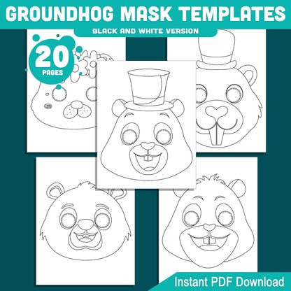 Groundhog Mask Templates for Kids – Fun Groundhog Day Classroom Activity, 10 Printable Paper Mask Designs, Pre-Colored + Black and White, PDF Download