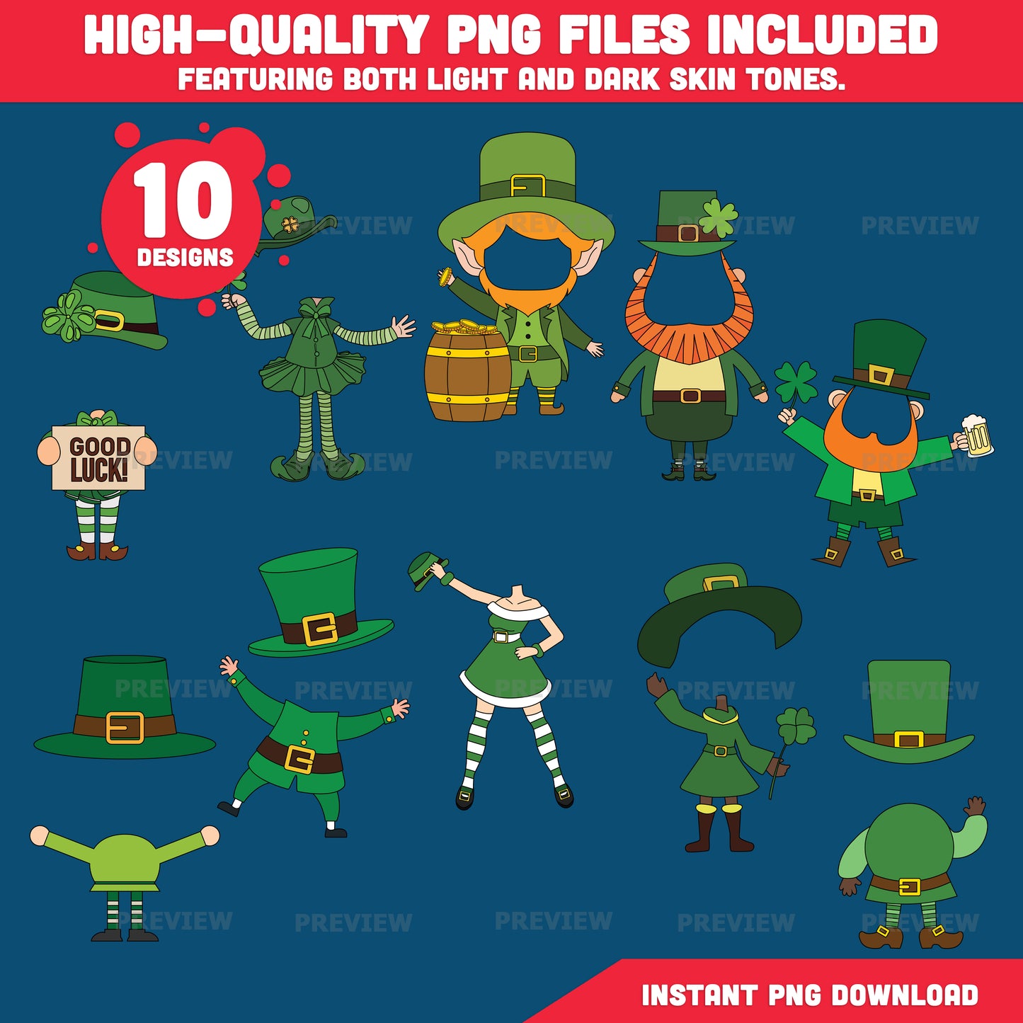 Leprechaun Body Templates, St. Patrick’s Day Add Your Own Face Craft for Kids, Printable Coloring Body Templates