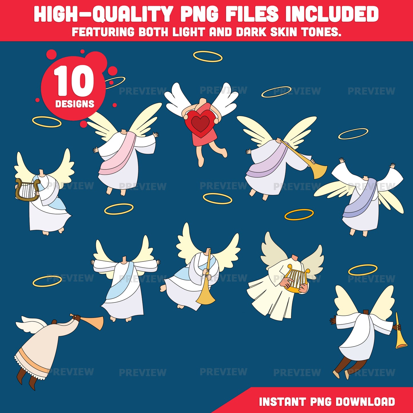 Angel Body Clipart – Add Your Own Face Craft for Kids, Coloring Version Included, Printable Angel Photo Templates, PDF & PNG