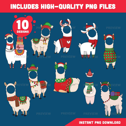 Christmas Llama Body Templates, Add Your Own Face Christmas Llama Crafts, Winter Body Templates with Coloring Version Included, High-Resolution PDF + PNG