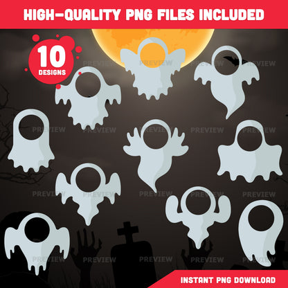 Halloween Ghost Body Templates, Photo Craft for Kids, Add Your Own Face, Halloween Activity, 10 Unique Designs, PDF + PNG Files, Coloring Version Included, 300 DPI