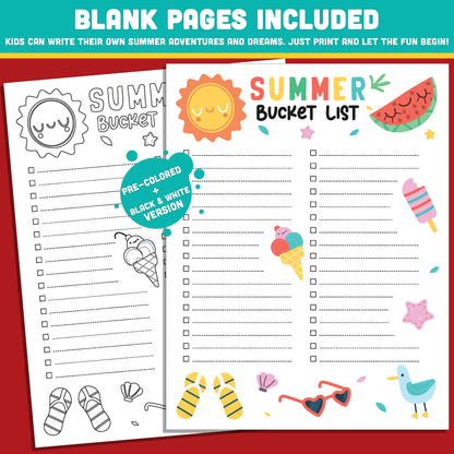 Editable Summer Break Checklist Printable – Fun Bucket List Template for Kids in PDF & PowerPoint with Coloring Options, Instant Download