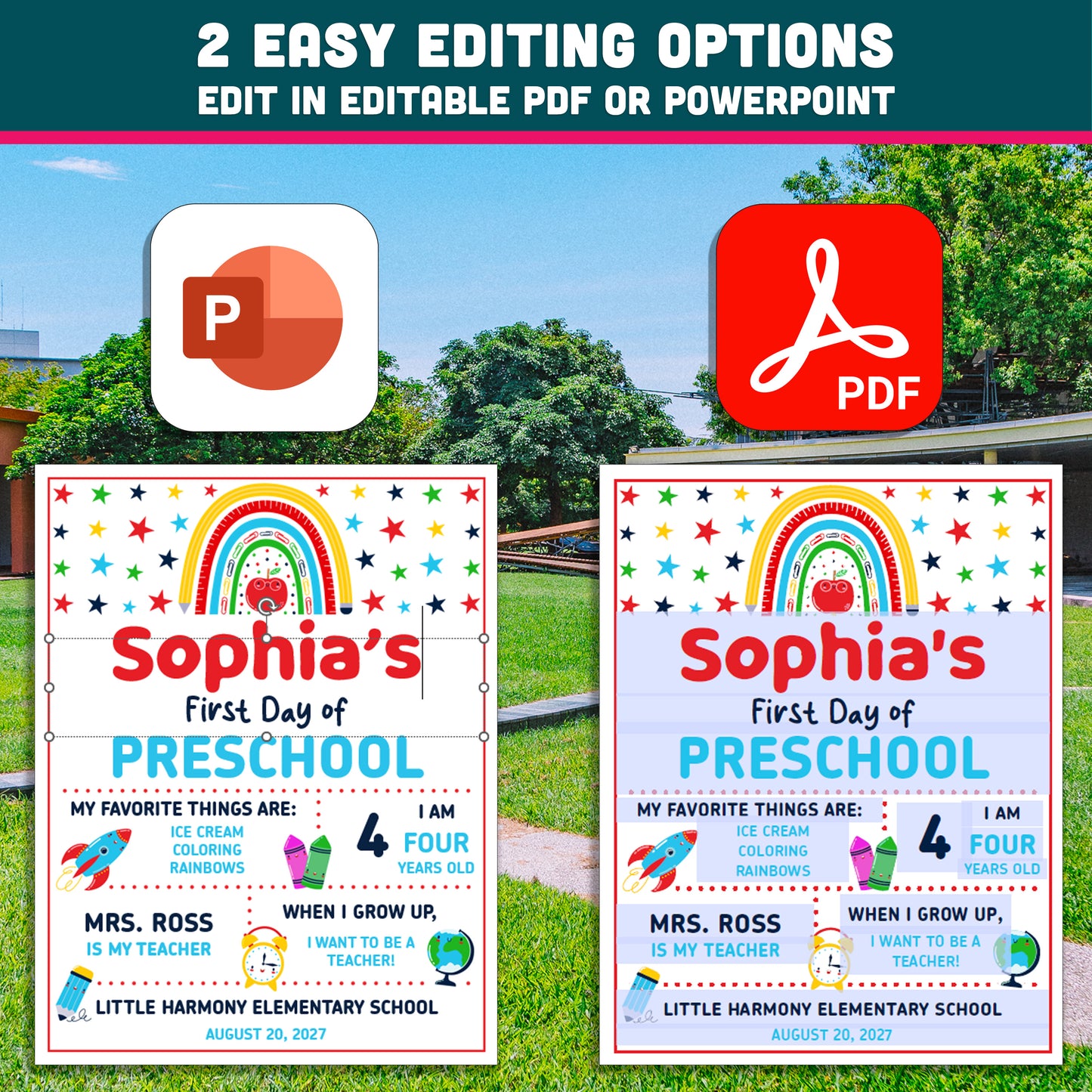 Editable First & Last Day of Preschool Sign, Printable Back to School Picture Board, PDF and PowerPoint, 16x20" Poster