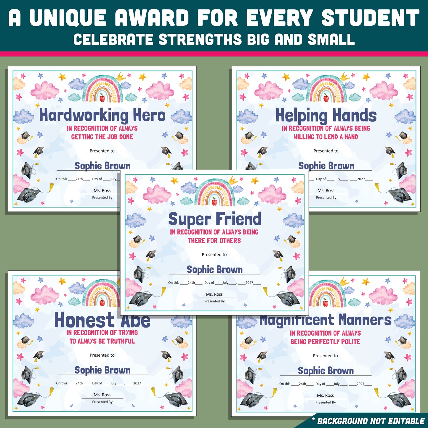 Editable Classroom Awards for Preschool, TK, Pre-K, Kindergarten, and 1st Grade, Recognition Set