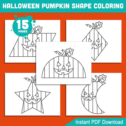 Halloween Pumpkin Shape Coloring Pages: 15 Fun Pages for 2D Shape Recognition, Featuring Spookley – Perfect for Kids’ Learning, PDF Instant Download