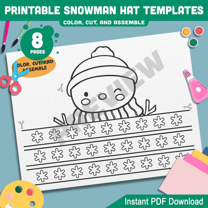 Christmas Snowman Hat Templates: Festive Craft for Kids with 4 Adorable Designs in Color and Black-and-White, Ready-to-Print PDF File.