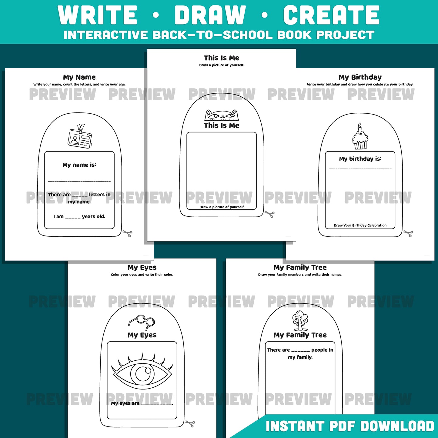 All About Me Backpack Craft, Getting to Know You Worksheet, First Week Back to School Project, Student Printable PDF