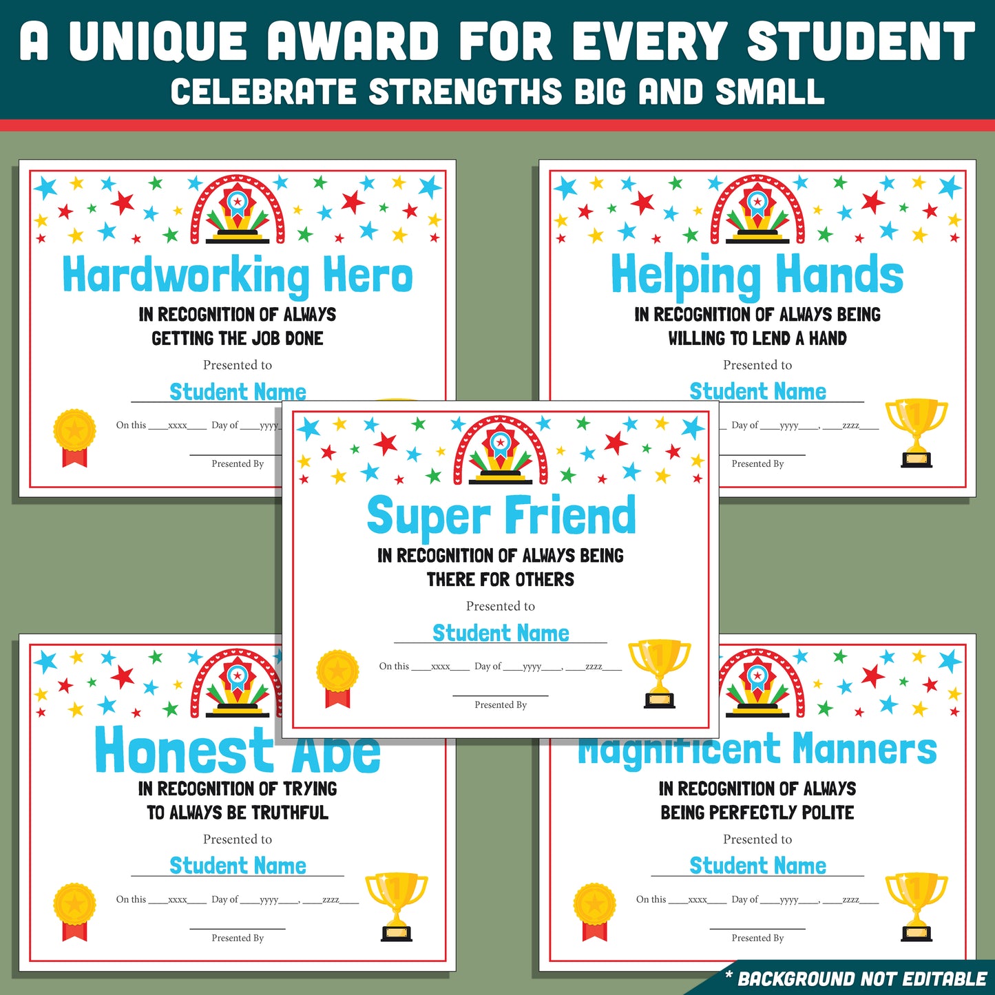 Classroom Superlatives End of Year, Printable Certificates Bundle, 26 Editable Designs, Student Recognition Pack, Lighthearted Classroom Awards