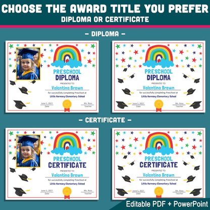 Editable Certificate Templates, Printable Awards for Any Grade, PDF and PowerPoint, Photo and No-Photo Styles