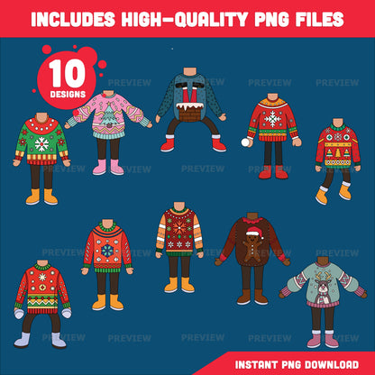 Christmas Sweater Body Templates – Ugly Sweater Add Your Face Craft for Kids, Winter Classroom Craft, Coloring Version Included
