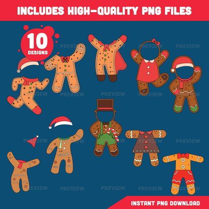 Gingerbread Man Craft Template – Add Your Photo, Winter Add-Your-Face Templates, Christmas Craft Set with Coloring Version Included, 10 High-Res PDF + PNG Body Designs