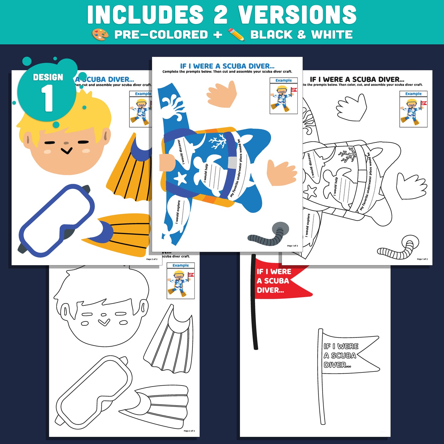 Scuba Diver Craft and Writing Prompts, If I Were a Scuba Diver, Snorkeling Discovery Lesson, Marine Literacy Craft for Kids