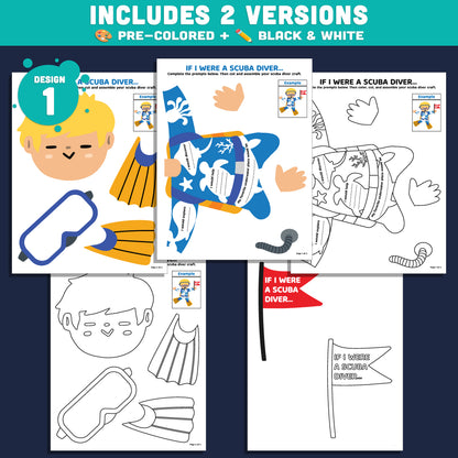 Scuba Diver Craft and Writing Prompts, If I Were a Scuba Diver, Snorkeling Discovery Lesson, Marine Literacy Craft for Kids