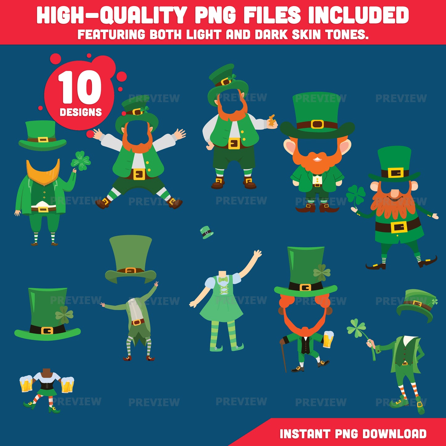 Add Your Own Face St. Patrick’s Day, Leprechaun Body Templates, Printable Coloring Craft for Kids Classroom Use