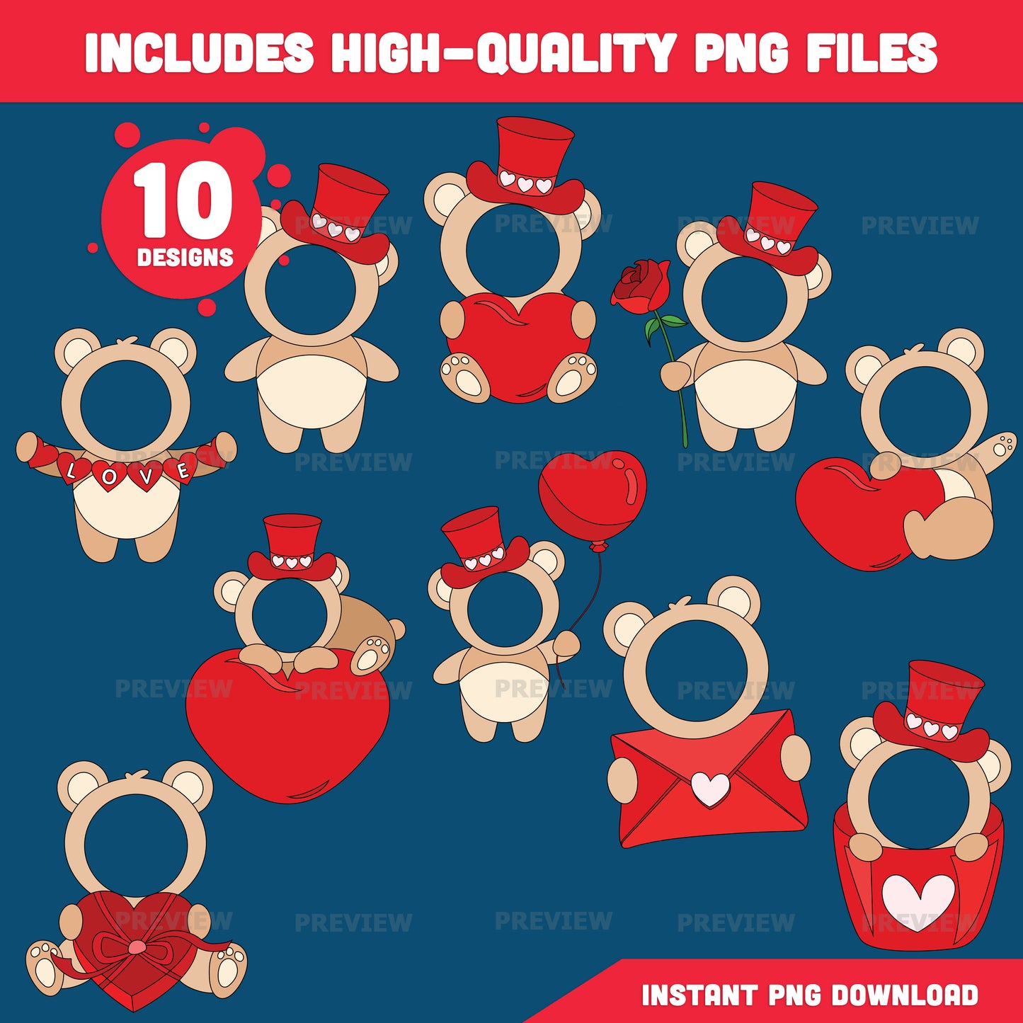 Valentine Bear Body Templates – Add Your Own Face Craft with Coloring Pages, Fun Valentine Classroom Activity, High-Resolution PDF & PNG