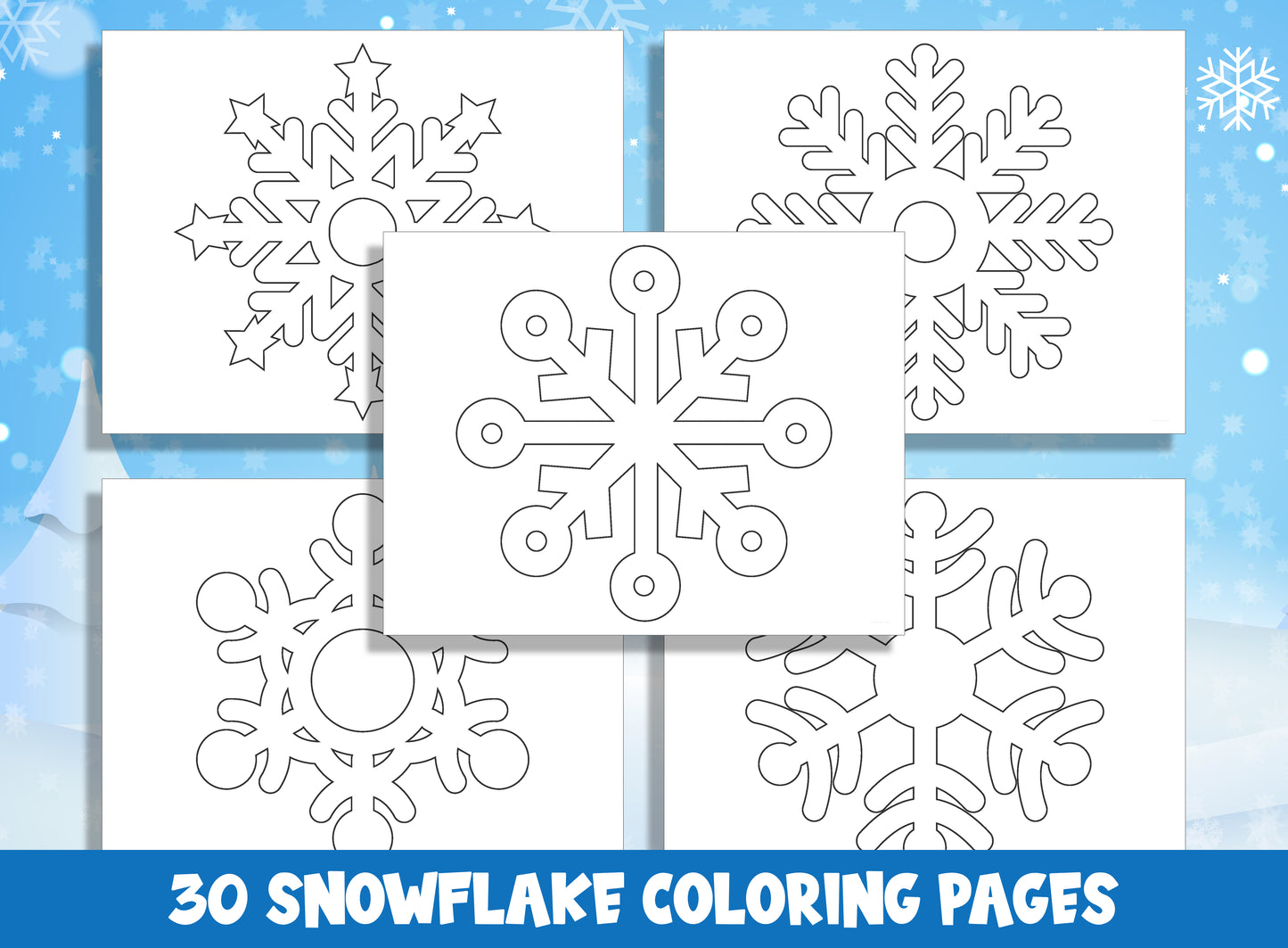 30 Printable Snowflake Coloring Pages for Preschool and Kindergarten, PDF File, Instant Download